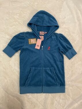 NWT juicy couture vintage y2k blue terry cloth short sleeve zip up